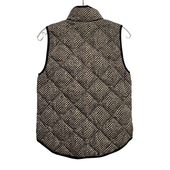 J. Crew Herringbone Down Feathers Vest Women Size XS Quilted Black Cream Preppy - Picture 4 of 14